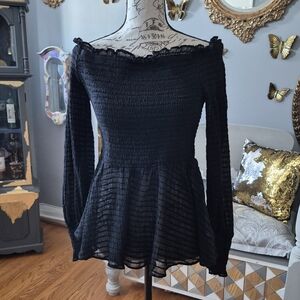 Pink Lily Y2K Romantic Babydoll Whimsogoth Black Off-Shoulder Blouse Medium